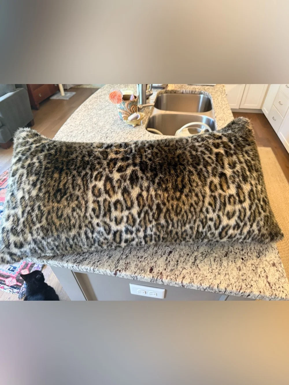 Leopard Print Faux Fur Throw Pillow Cover - Brown